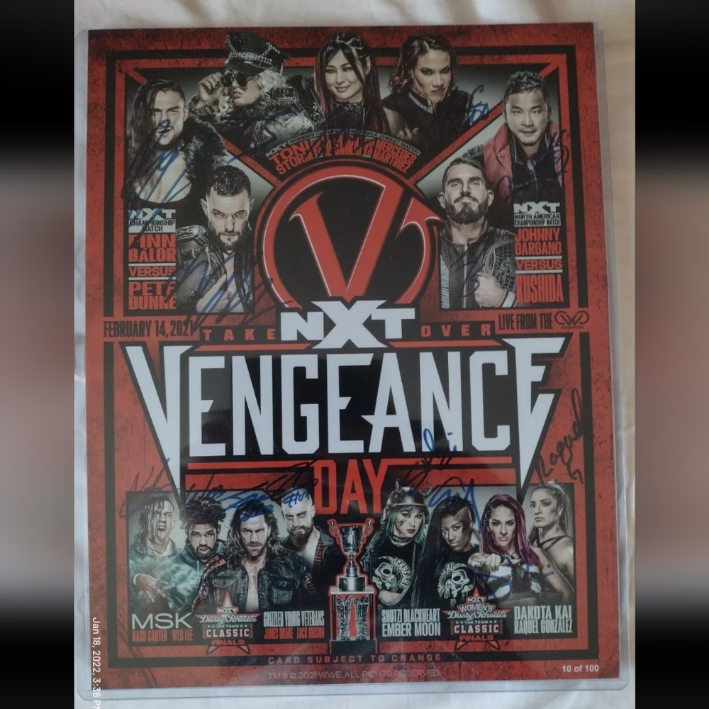 WWE 11x14 Auto Authenticate PPV Match/Fight Card NXT Takeover Vengeance Day